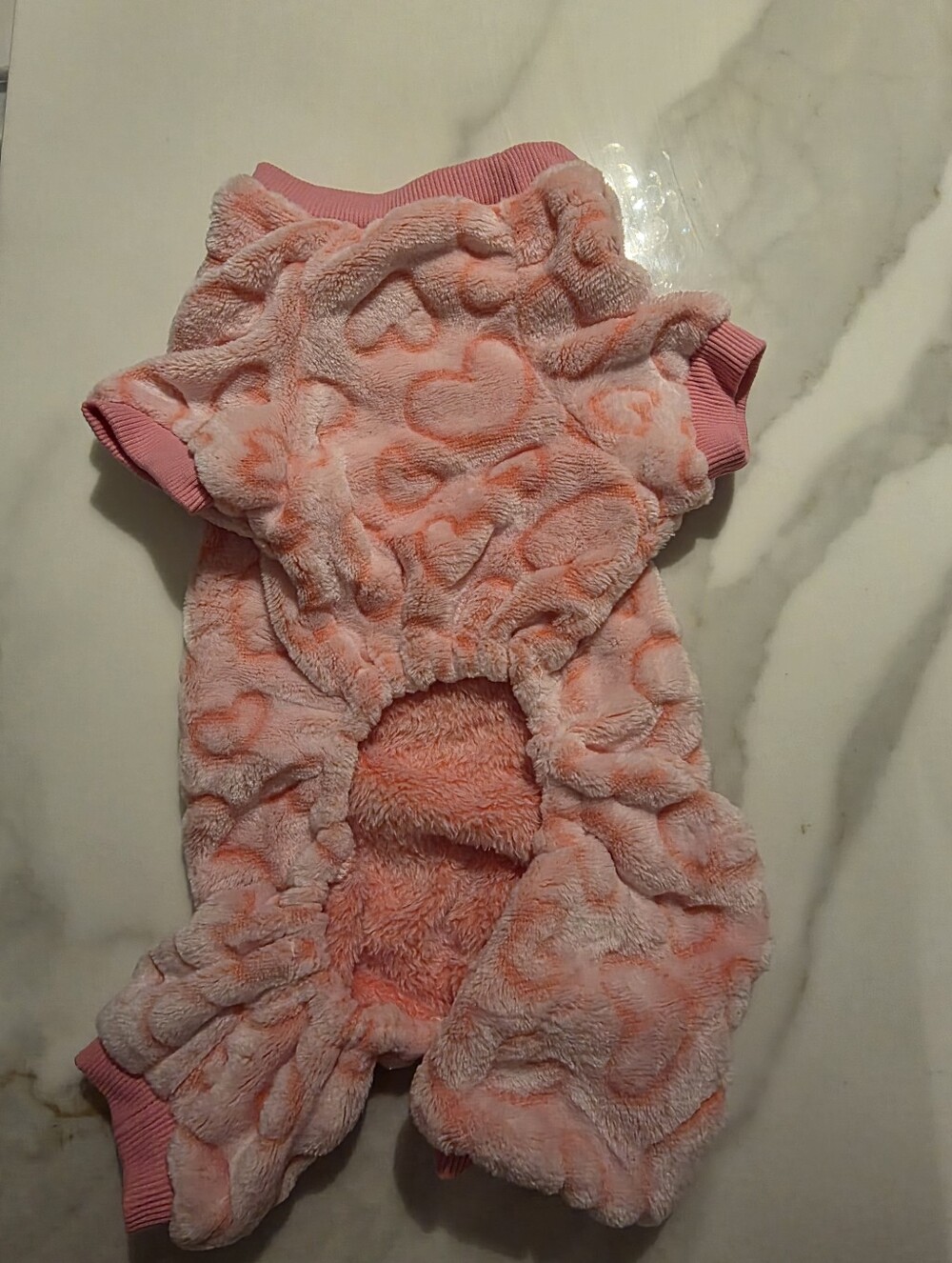 Plush Heart-Pattern Pink Dog Onesie - Cozy Pet Pajama -M